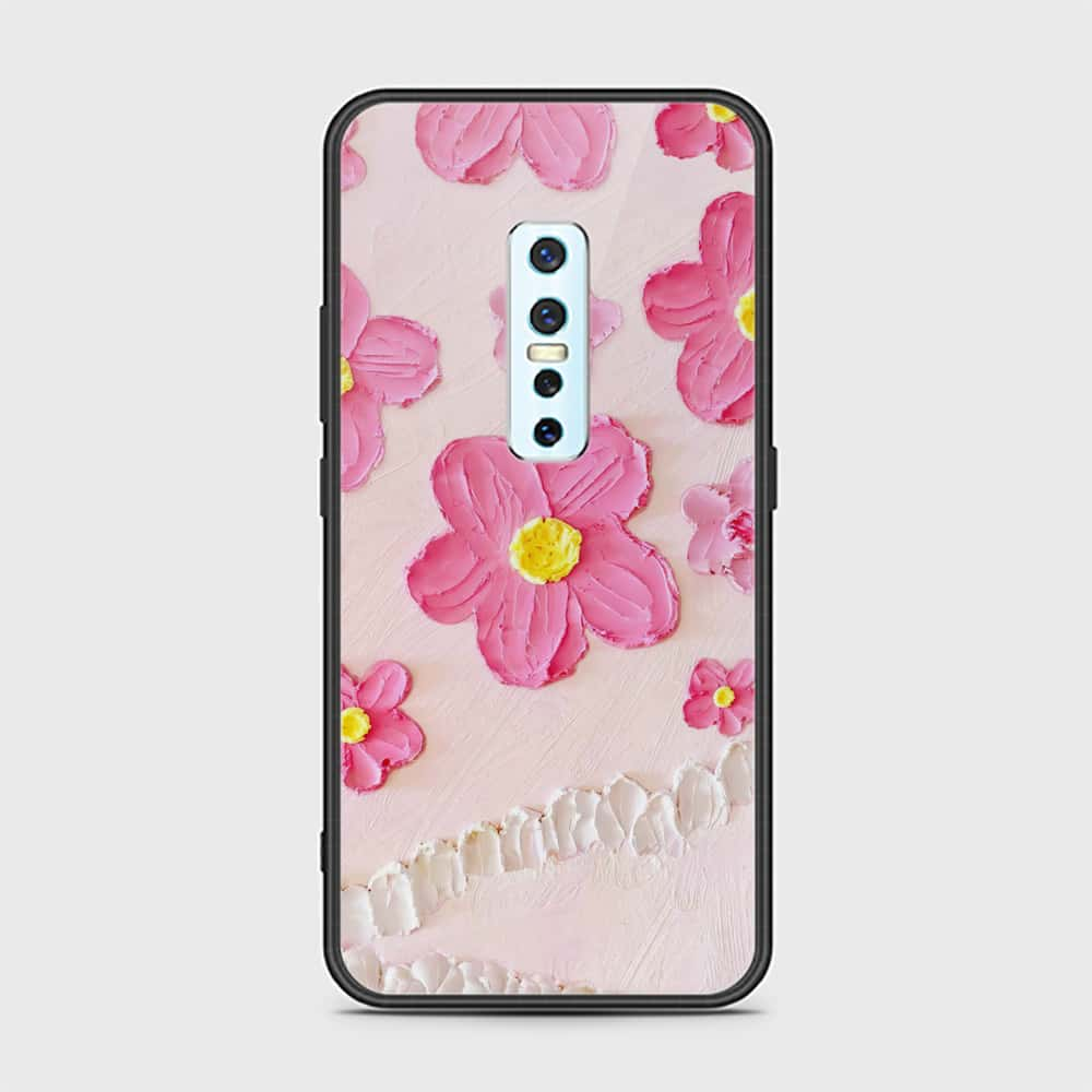 Vivo V17 Pro Cover - Floral Series - Design 2 - Pink - HQ Ultra Shine Premium Infinity Glass Soft Silicon Borders Case