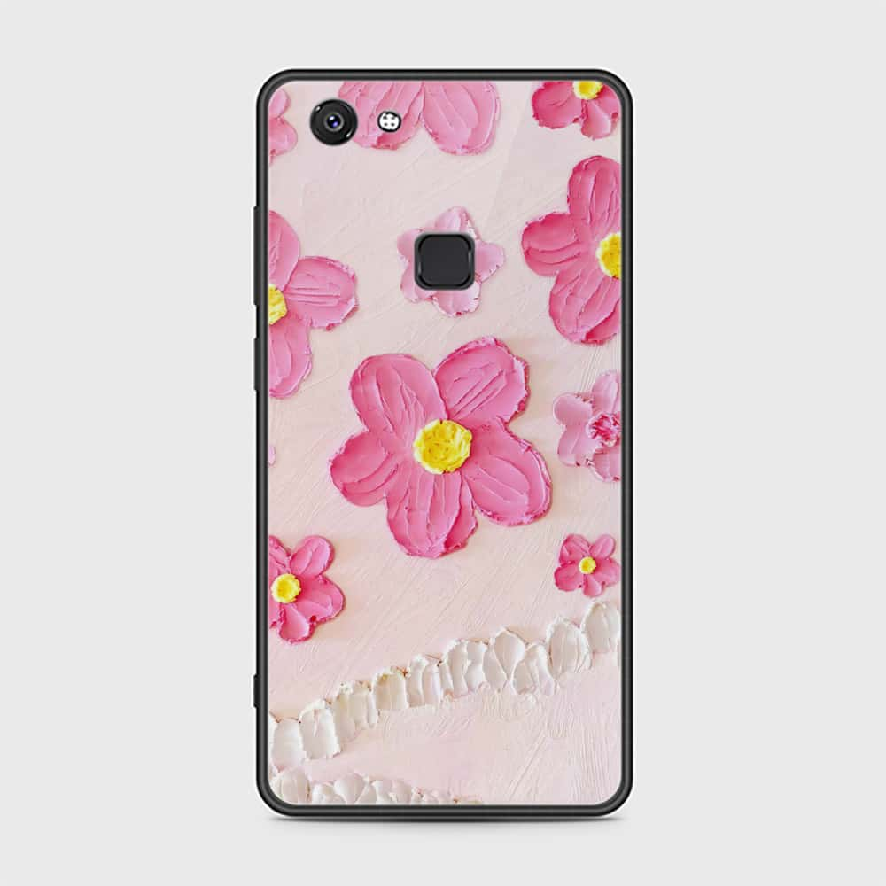 Vivo V7 Cover - Floral Series - Design 2 - Pink - HQ Ultra Shine Premium Infinity Glass Soft Silicon Borders Case