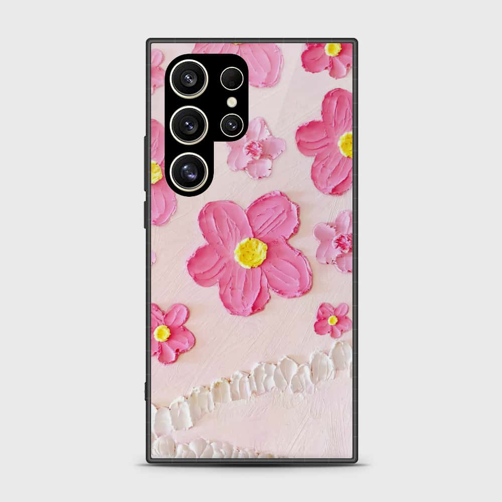 Samsung Galaxy S24 Ultra Cover - Floral Series - Design 2 - Pink - HQ Ultra Shine Premium Infinity Glass Soft Silicon Borders Case