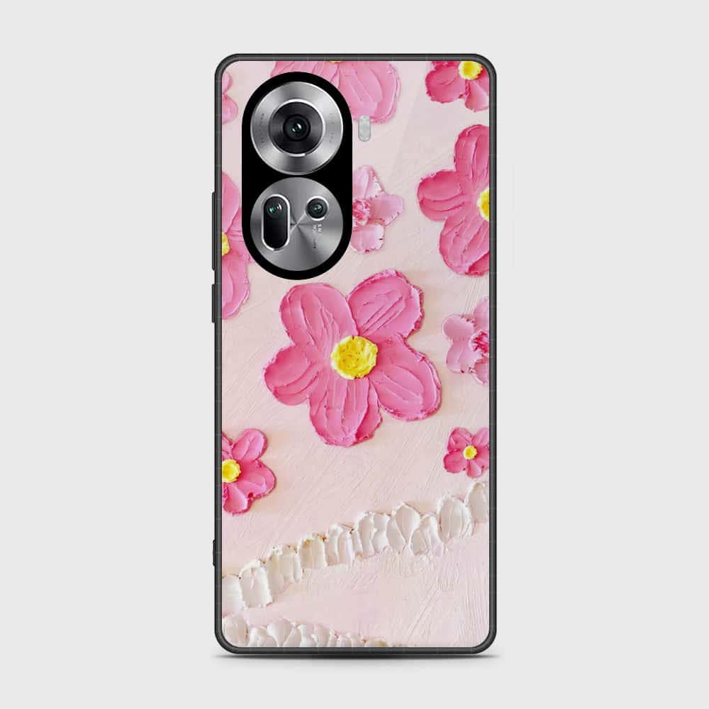 Oppo Reno 11 5G Cover - Floral Series - Design 2 - Pink - HQ Ultra Shine Premium Infinity Glass Soft Silicon Borders Case