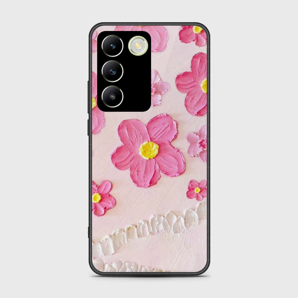 Vivo Y100 4G Cover - Floral Series - Design 2 - Pink - HQ Ultra Shine Premium Infinity Glass Soft Silicon Borders Case