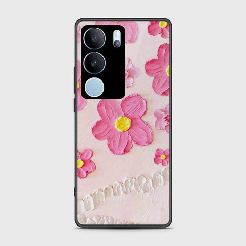 Vivo V29 Cover - Floral Series - Design 2 - Purple & Aqua - HQ Ultra Shine Premium Infinity Glass Soft Silicon Borders Case