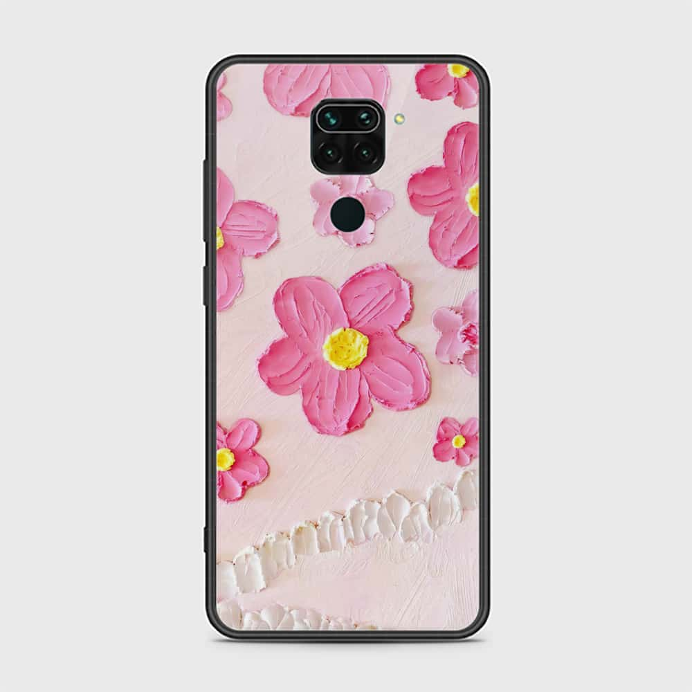 Xiaomi Redmi Note 9 Cover - Floral Series - Design 2 - Purple & Aqua - HQ Ultra Shine Premium Infinity Glass Soft Silicon Borders Case