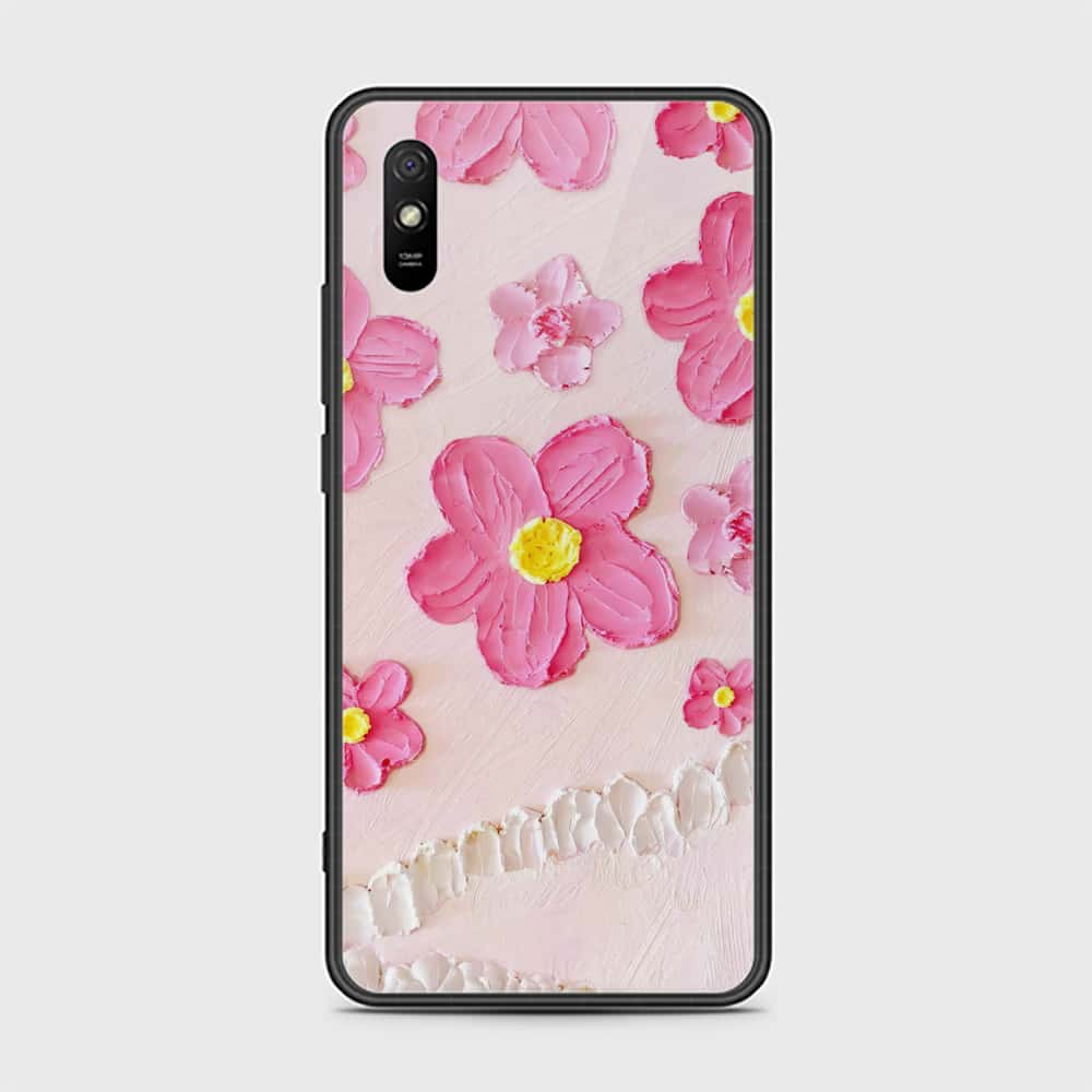 Xiaomi Redmi 9A Cover - Floral Series - Design 2 - Purple & Aqua - HQ Ultra Shine Premium Infinity Glass Soft Silicon Borders Case