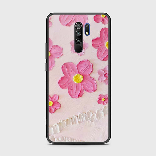 Xiaomi Redmi 9 Cover - Floral Series - Design 2 - Purple & Aqua - HQ Ultra Shine Premium Infinity Glass Soft Silicon Borders Case