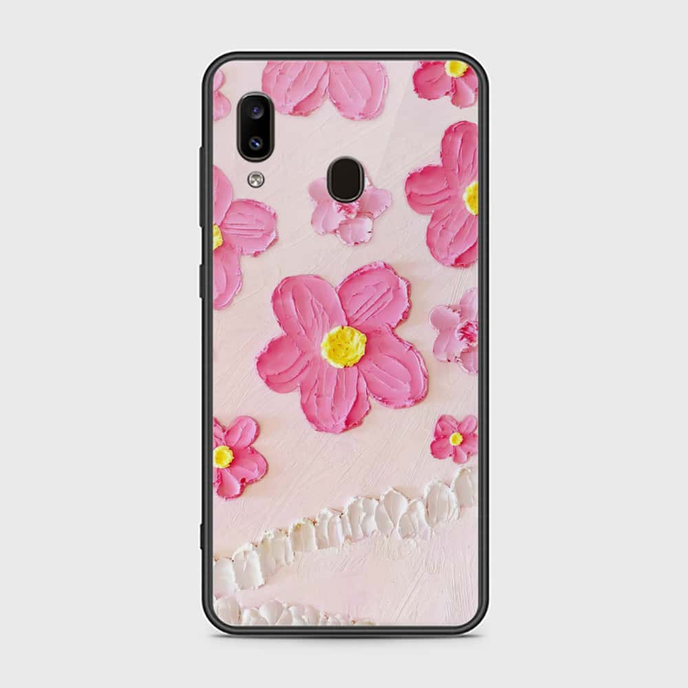 Samsung Galaxy A20 Cover - Floral Series - Design 2 - Pink - HQ Ultra Shine Premium Infinity Glass Soft Silicon Borders Case