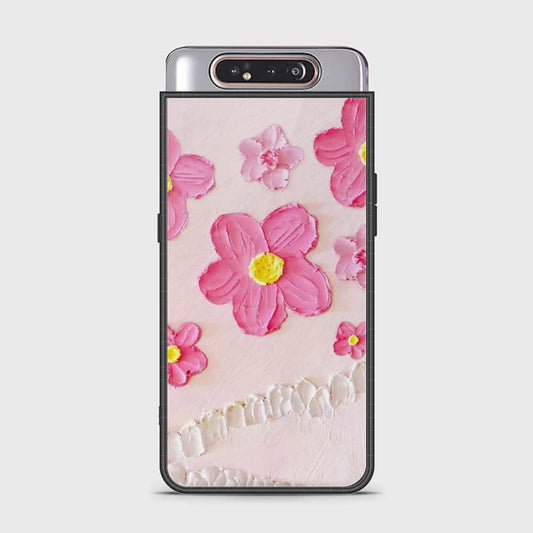 Samsung Galaxy A80 Cover - Floral Series - Design 2 - Pink - HQ Ultra Shine Premium Infinity Glass Soft Silicon Borders Case