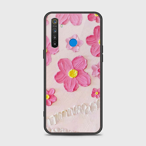 Realme 5 Cover - Floral Series - Design 2 - Pink - HQ Ultra Shine Premium Infinity Glass Soft Silicon Borders Case