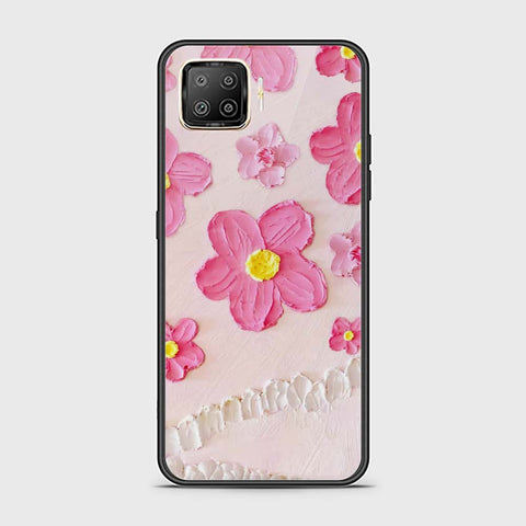 Oppo F17 Pro Cover - Floral Series - Design 2 - Purple & Aqua - HQ Ultra Shine Premium Infinity Glass Soft Silicon Borders Case