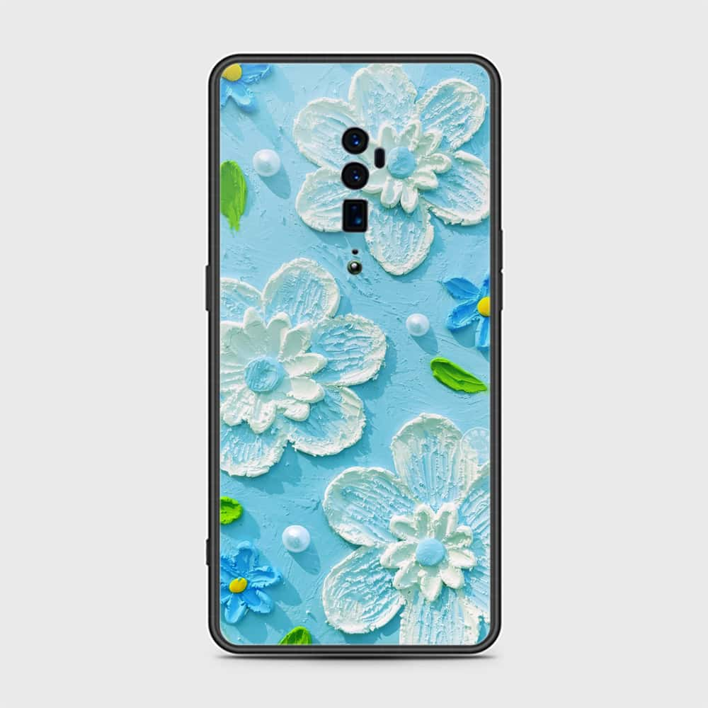 Oppo Reno 10x Zoom Cover - Floral Series - Design 3 - Sky Blue - HQ Ultra Shine Premium Infinity Glass Soft Silicon Borders Case