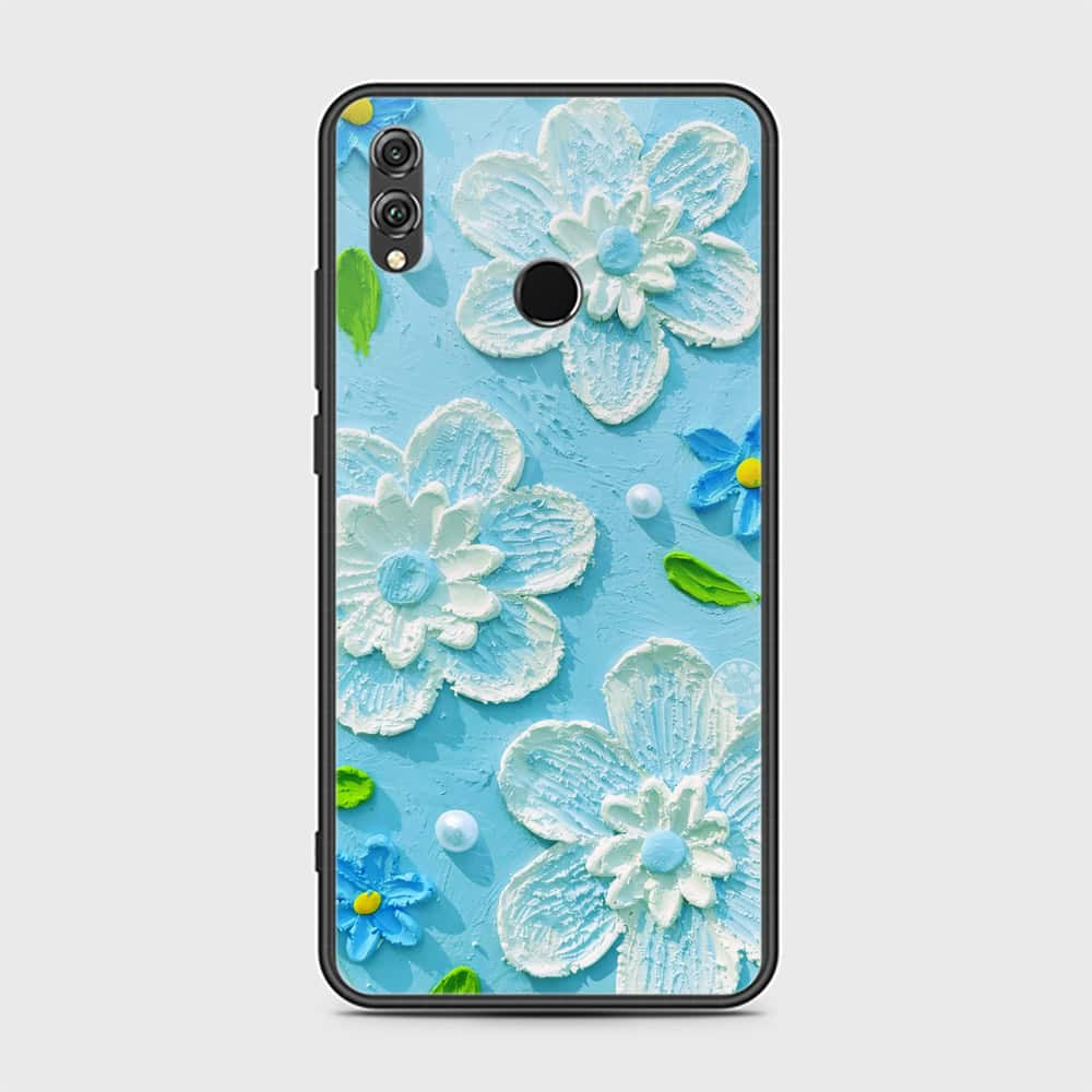 Huawei Honor 8X Cover - Floral Series - Design 3 - Sky Blue - HQ Ultra Shine Premium Infinity Glass Soft Silicon Borders Case