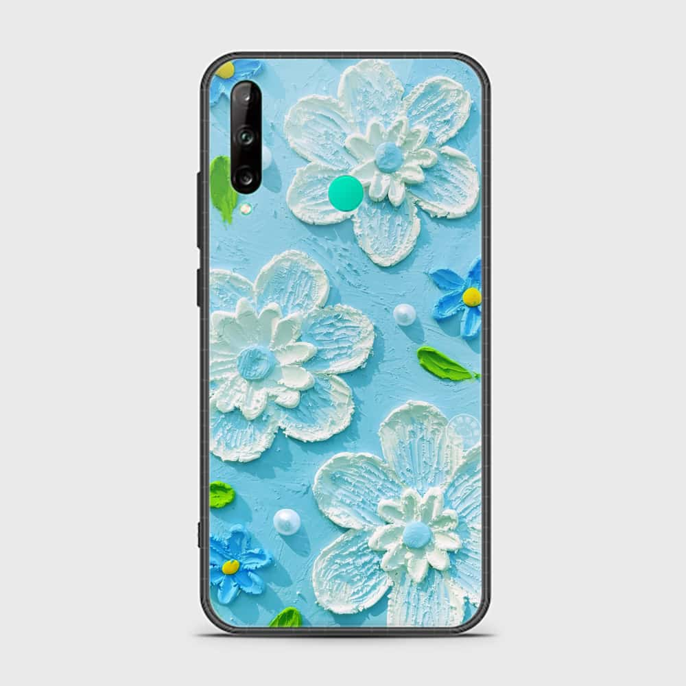 Huawei P40 Lite E Cover - Floral Series - Design 3 - Sky Blue - HQ Ultra Shine Premium Infinity Glass Soft Silicon Borders Case