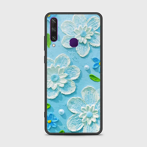 Huawei Y6p Cover - Floral Series - Design 3 - Sky Blue - HQ Ultra Shine Premium Infinity Glass Soft Silicon Borders Case