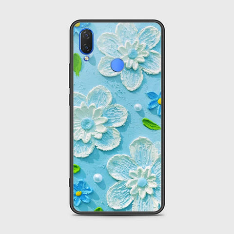 Huawei Y9 2019 Cover - Floral Series - Design 3 - Sky Blue - HQ Ultra Shine Premium Infinity Glass Soft Silicon Borders Case