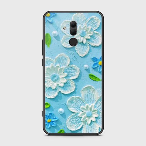 Huawei Mate 20 Lite Cover - Floral Series - Design 3 - Sky Blue - HQ Ultra Shine Premium Infinity Glass Soft Silicon Borders Case