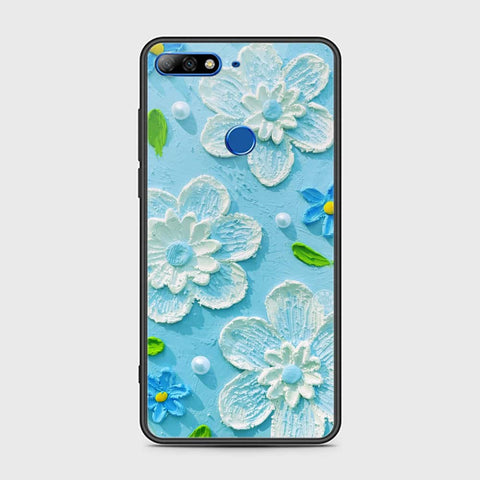 Y7 2018 Cover - Floral Series - Design 3 - Sky Blue - HQ Ultra Shine Premium Infinity Glass Soft Silicon Borders Case