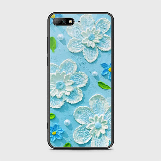 Huawei Y6 Prime 2018 Cover - Floral Series - Design 3 - Sky Blue - HQ Ultra Shine Premium Infinity Glass Soft Silicon Borders Case