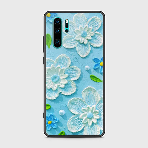 Huawei P30 Pro Cover - Floral Series - Design 3 - Sky Blue - HQ Ultra Shine Premium Infinity Glass Soft Silicon Borders Case