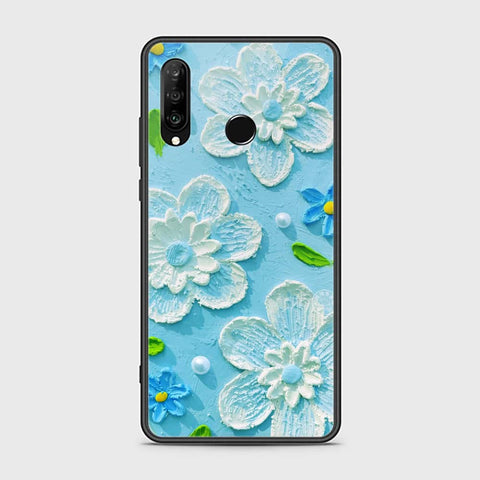 Huawei P30 lite Cover - Floral Series - Design 3 - Sky Blue - HQ Ultra Shine Premium Infinity Glass Soft Silicon Borders Case