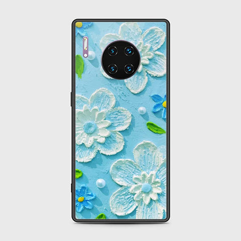 Huawei Mate 30 Pro Cover - Floral Series - Design 3 - Sky Blue - HQ Ultra Shine Premium Infinity Glass Soft Silicon Borders Case