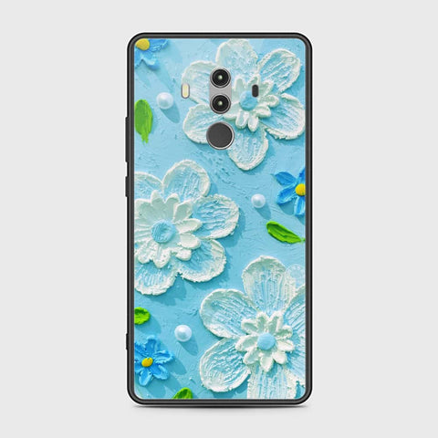 Huawei Mate 10 Pro Cover - Floral Series - Design 3 - Sky Blue - HQ Ultra Shine Premium Infinity Glass Soft Silicon Borders Case