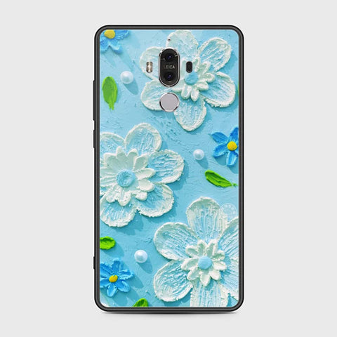 Huawei Mate 9 Cover - Floral Series - Design 3 - Sky Blue - HQ Ultra Shine Premium Infinity Glass Soft Silicon Borders Case