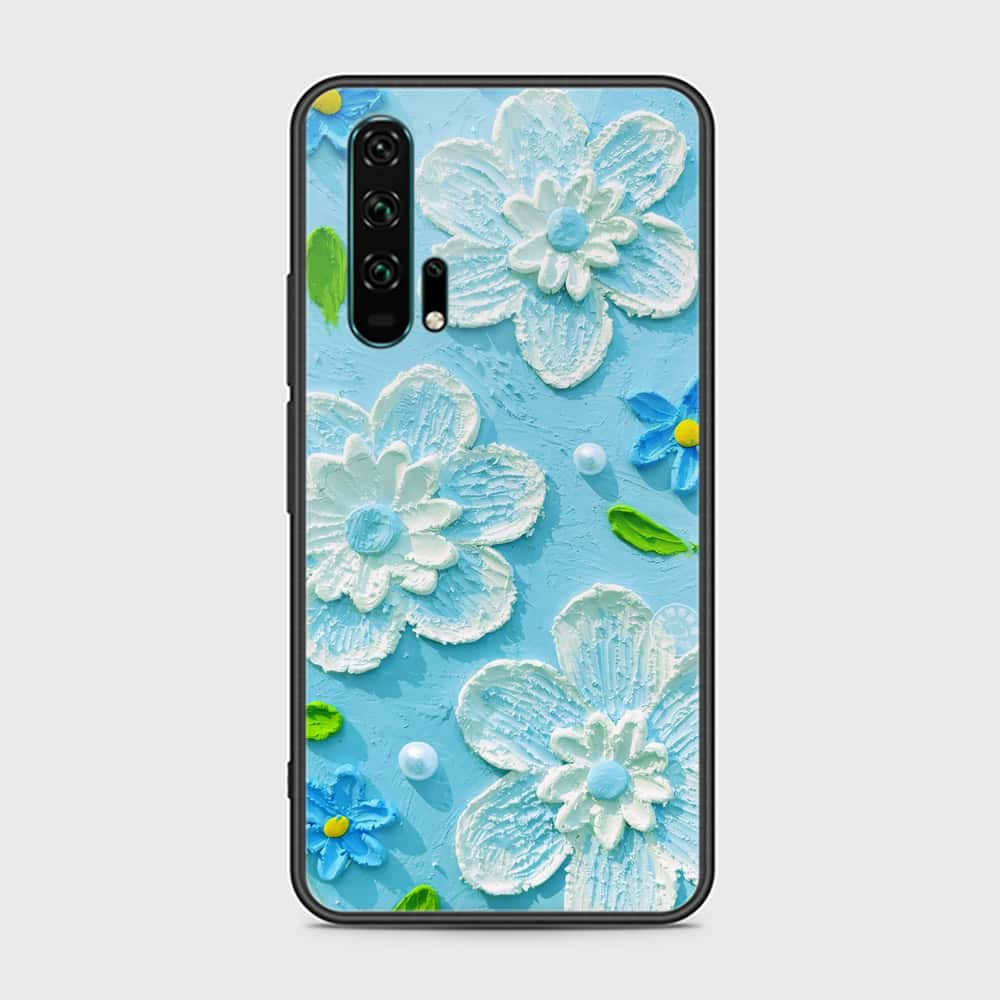 Honor 20 Pro Cover - Floral Series - Design 3 - Sky Blue - HQ Ultra Shine Premium Infinity Glass Soft Silicon Borders Case