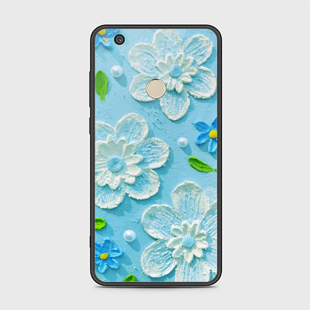 Huawei Honor 8 Lite Cover - Floral Series - Design 3 - Sky Blue - HQ Ultra Shine Premium Infinity Glass Soft Silicon Borders Case