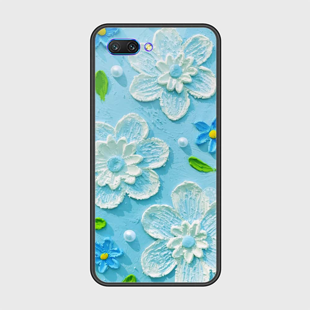 Huawei Honor 10 Cover - Floral Series - Design 3 - Sky Blue - HQ Ultra Shine Premium Infinity Glass Soft Silicon Borders Case