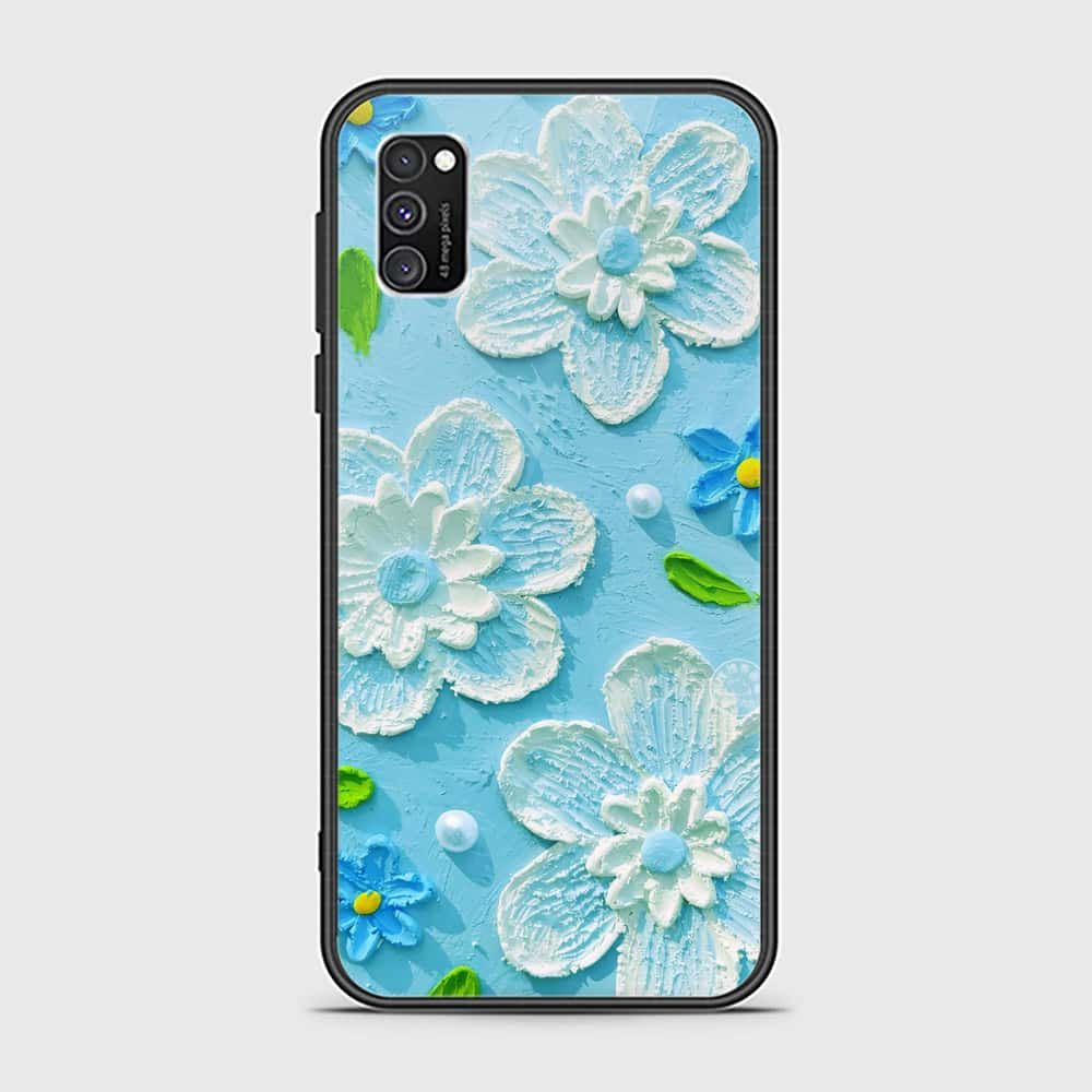 Samsung Galaxy A02s Cover - Floral Series - Design 3 - Sky Blue - HQ Ultra Shine Premium Infinity Glass Soft Silicon Borders Case