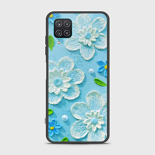 Samsung Galaxy A12 Nacho Cover - Floral Series - Design 3 - Sky Blue - HQ Ultra Shine Premium Infinity Glass Soft Silicon Borders Case