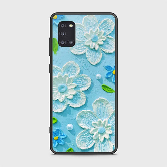 Samsung Galaxy A31 Cover - Floral Series - Design 3 - Sky Blue - HQ Ultra Shine Premium Infinity Glass Soft Silicon Borders Case