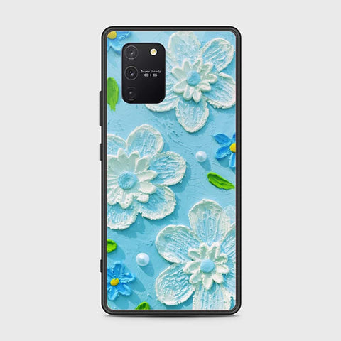 Samsung Galaxy A91 Cover - Floral Series - Design 3 - Sky Blue - HQ Ultra Shine Premium Infinity Glass Soft Silicon Borders Case