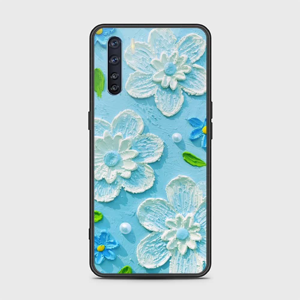 Oppo Reno 3 Cover - Floral Series - Design 3 - Sky Blue - HQ Ultra Shine Premium Infinity Glass Soft Silicon Borders Case