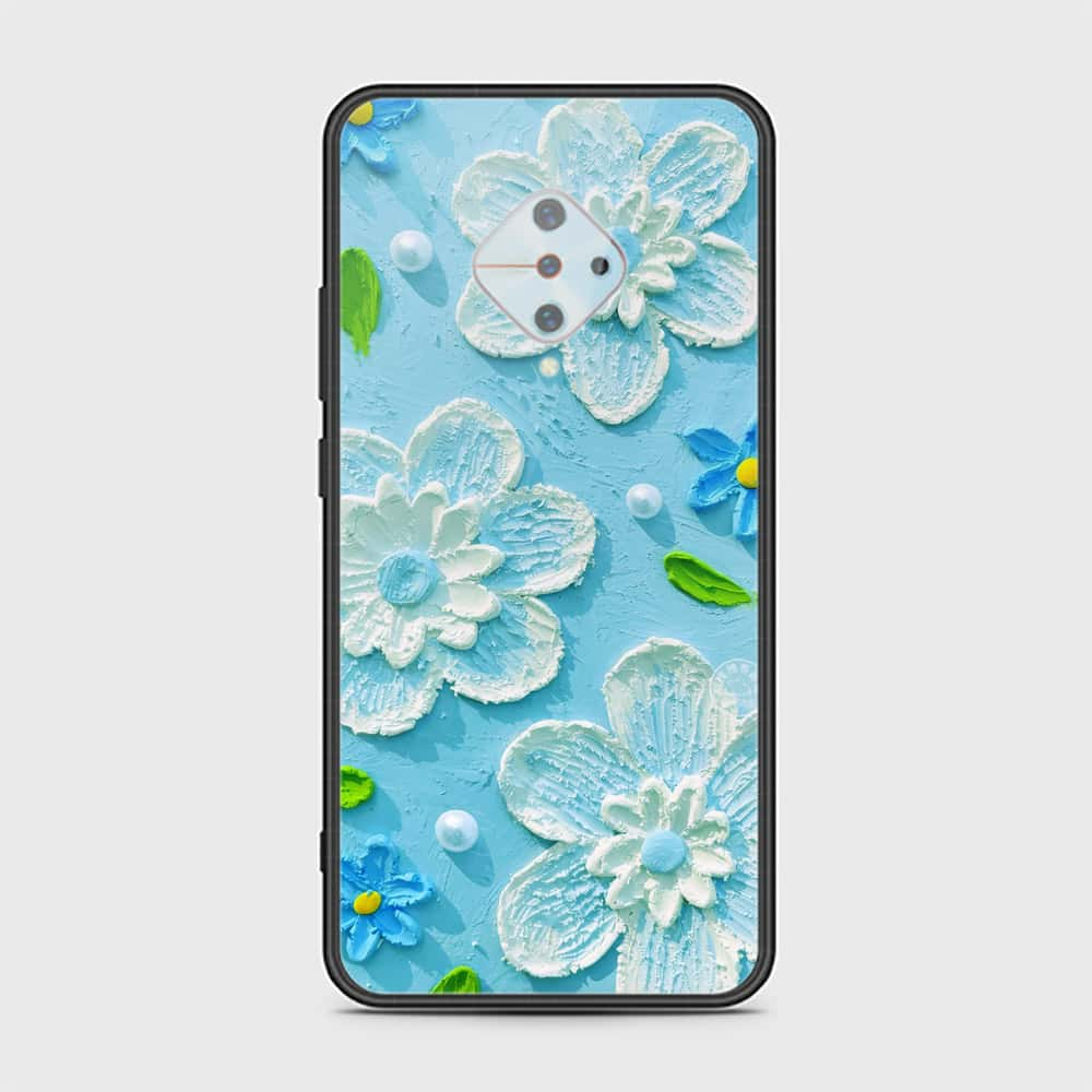 Vivo Y51 (2020 September) Cover - Floral Series - Design 3 - Sky Blue - HQ Ultra Shine Premium Infinity Glass Soft Silicon Borders Case