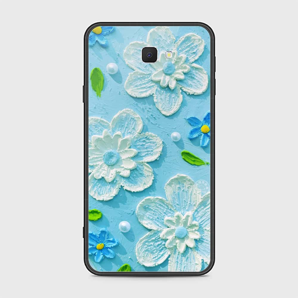 Samsung Galaxy J7 Prime Cover - Floral Series - Design 3 - Sky Blue - HQ Ultra Shine Premium Infinity Glass Soft Silicon Borders Case