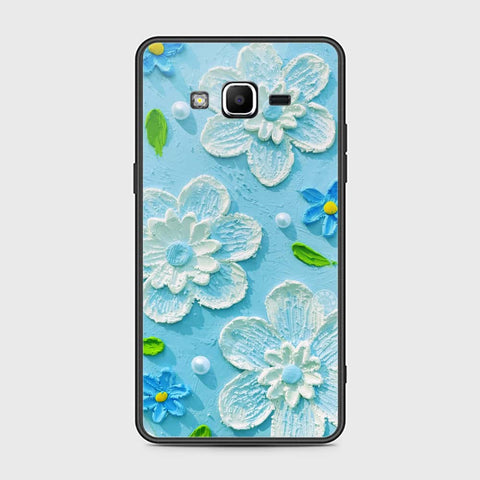 Samsung Galaxy J2 Prime Cover - Floral Series - Design 3 - Sky Blue - HQ Ultra Shine Premium Infinity Glass Soft Silicon Borders Case