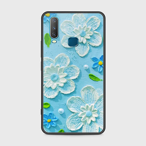 Vivo Y15 Cover - Floral Series - Design 3 - Sky Blue - HQ Ultra Shine Premium Infinity Glass Soft Silicon Borders Case