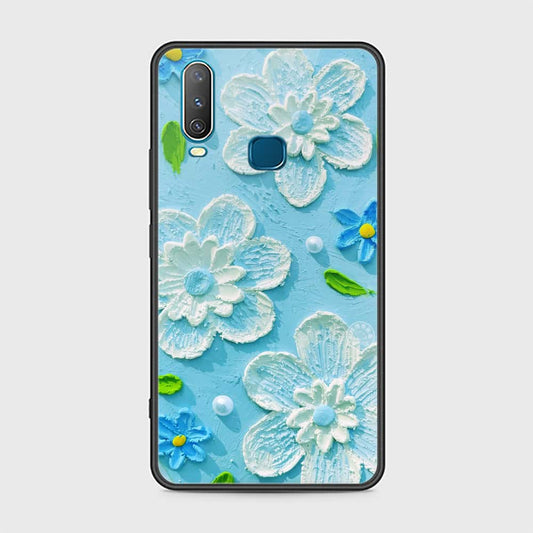 Vivo Y17 Cover - Floral Series - Design 3 - Sky Blue - HQ Ultra Shine Premium Infinity Glass Soft Silicon Borders Case