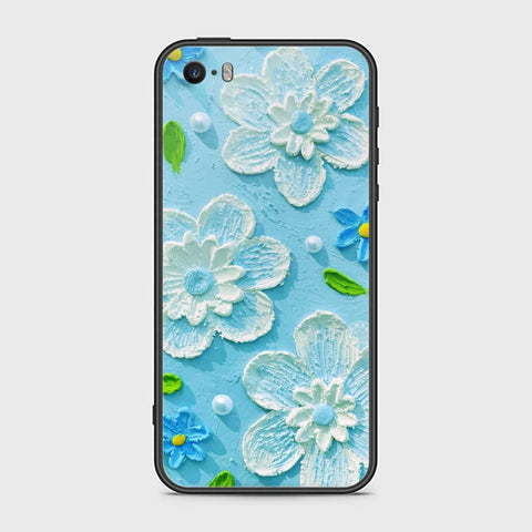 iPhone 5 Cover - Floral Series - Design 3 - Sky Blue - HQ Ultra Shine Premium Infinity Glass Soft Silicon Borders Case