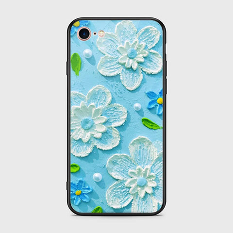 iPhone 8 / 7 Cover - Floral Series - Design 3 - Sky Blue - HQ Ultra Shine Premium Infinity Glass Soft Silicon Borders Case