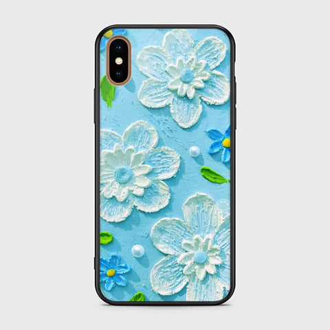 iPhone XS Max Cover - Floral Series - Design 3 - Sky Blue - HQ Ultra Shine Premium Infinity Glass Soft Silicon Borders Case