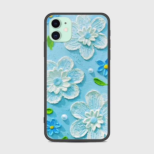 iPhone 11 Cover - Floral Series - Design 3 - Purple & Aqua - HQ Ultra Shine Premium Infinity Glass Soft Silicon Borders Case