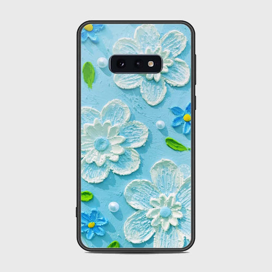 Samsung Galaxy S10e Cover - Floral Series - Design 3 - Sky Blue - HQ Ultra Shine Premium Infinity Glass Soft Silicon Borders Case