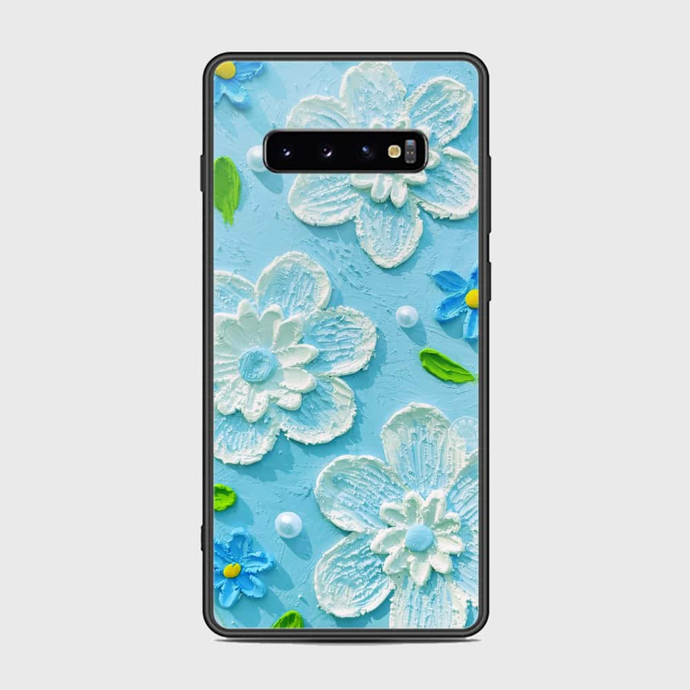 Samsung Galaxy S10 Plus Cover - Floral Series - Design 3 - Sky Blue - HQ Ultra Shine Premium Infinity Glass Soft Silicon Borders Case