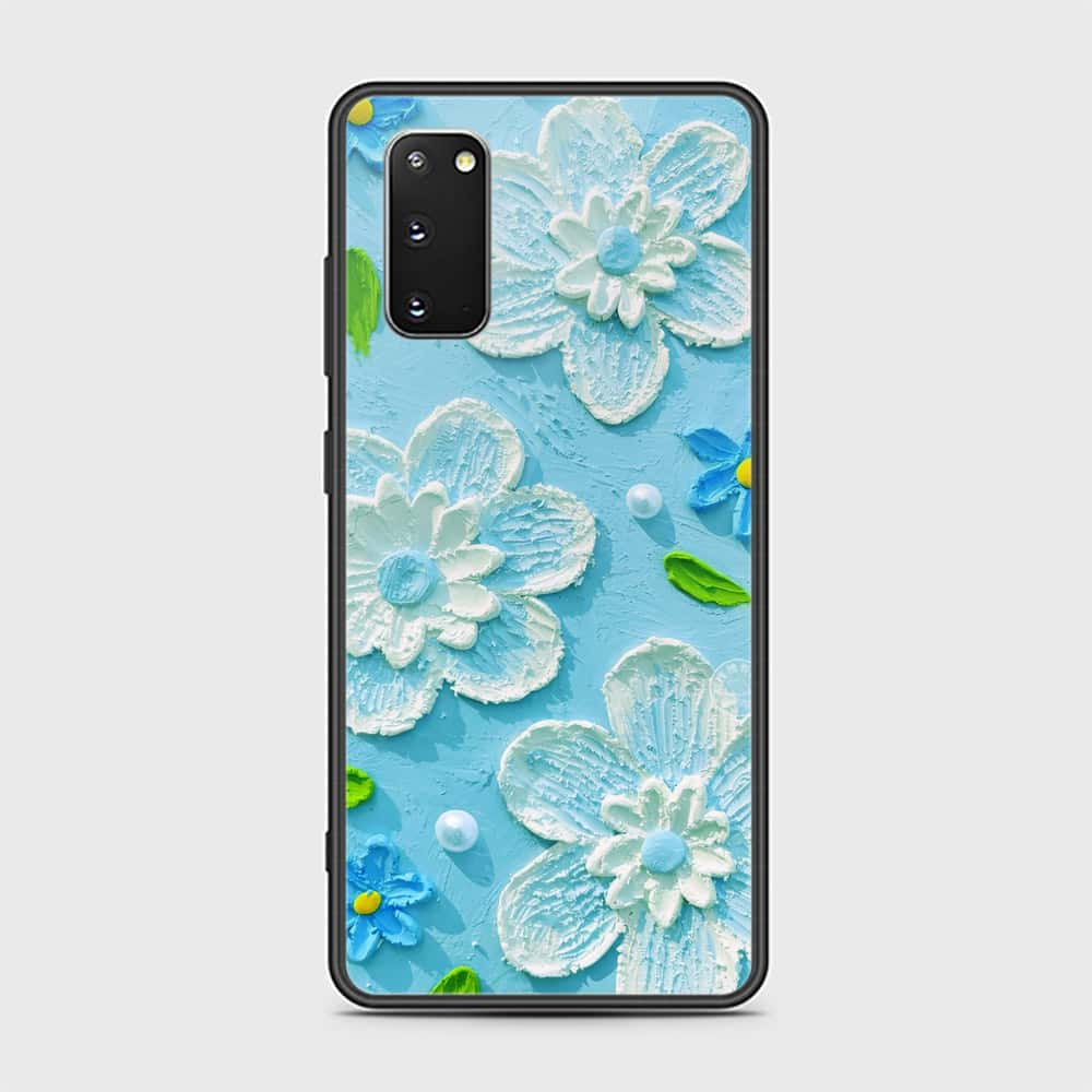 Samsung Galaxy S20 Cover - Floral Series - Design 3 - Purple & Aqua - HQ Ultra Shine Premium Infinity Glass Soft Silicon Borders Case