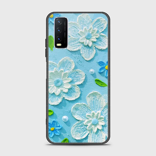 Vivo Y20i Cover - Floral Series - Design 3 - Sky Blue - HQ Ultra Shine Premium Infinity Glass Soft Silicon Borders Case