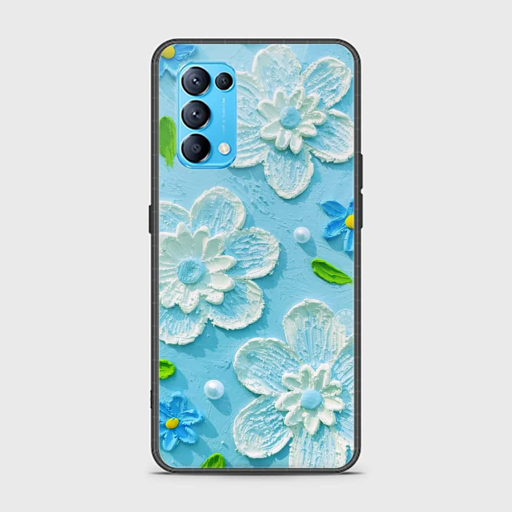 Oppo Find X3 Lite Cover - Floral Series - Design 3 - Sky Blue - HQ Ultra Shine Premium Infinity Glass Soft Silicon Borders Case