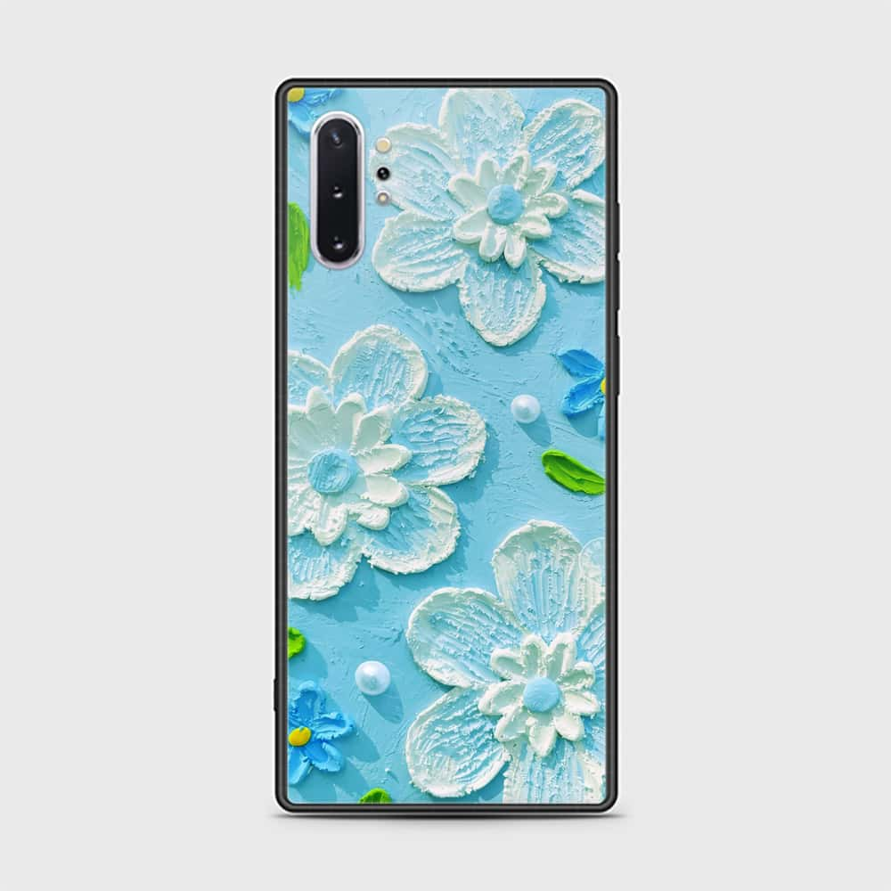 Samsung Galaxy Note 10 Plus Cover - Floral Series - Design 3 - Sky Blue - HQ Ultra Shine Premium Infinity Glass Soft Silicon Borders Case