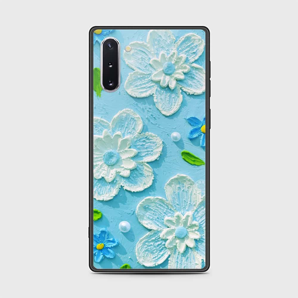 Samsung Galaxy Note 10  Cover - Floral Series - Design 3 - Sky Blue - HQ Ultra Shine Premium Infinity Glass Soft Silicon Borders Case